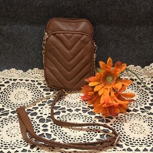 Elegant Brown Chevron Crossbody Bag
